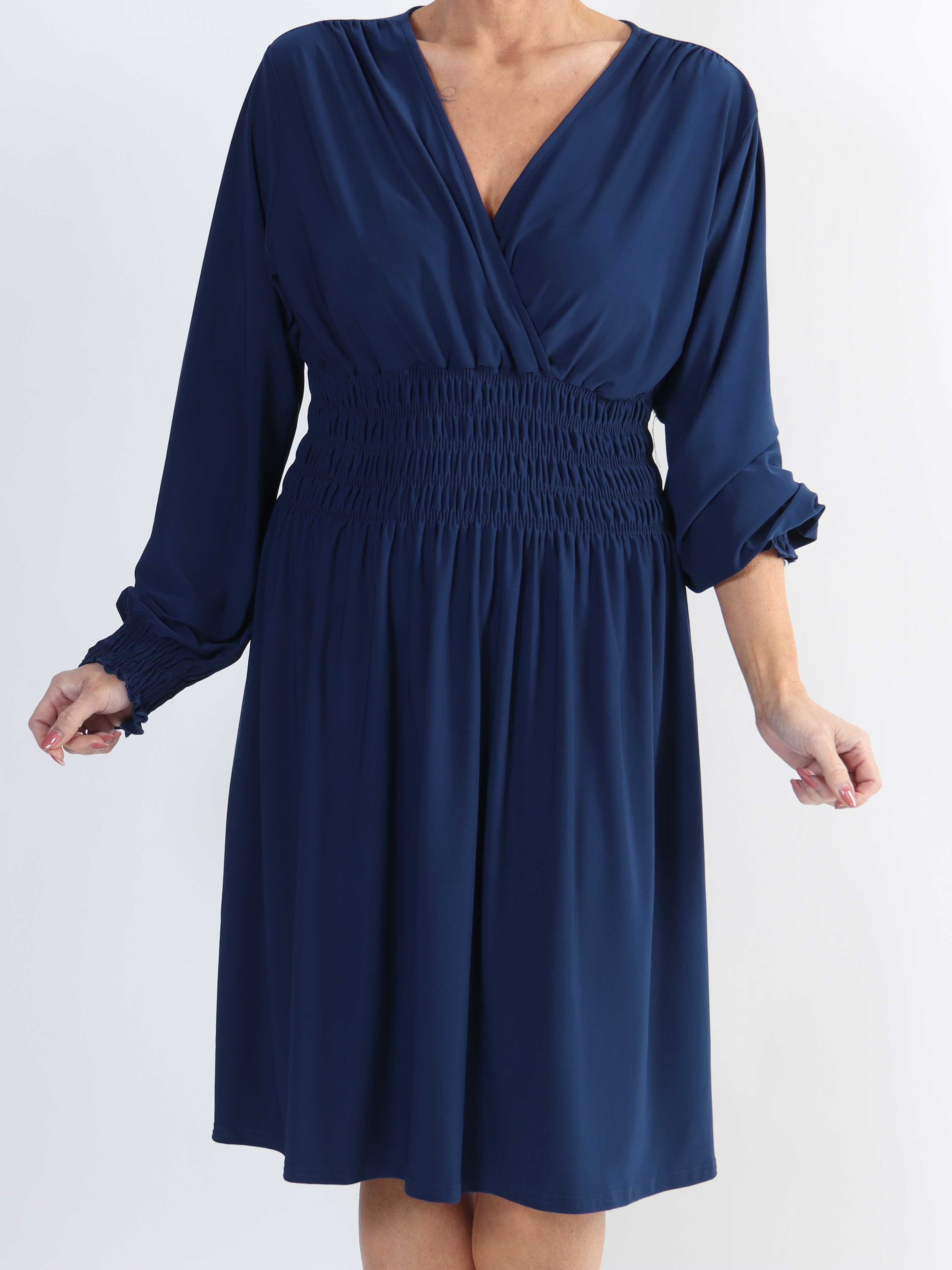 Pams Plain Short L/S - Elastisk klänning i stora storlekar med smock och långa ärmar